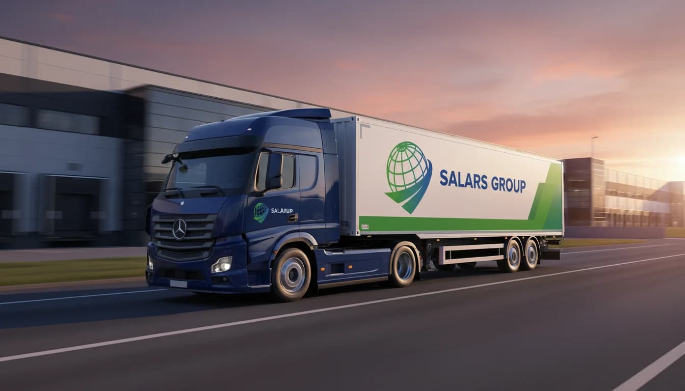 Камион на Salars Group на магистралата при залез